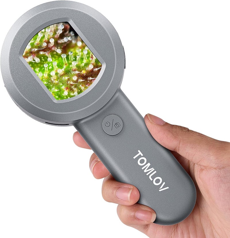 TOMLOV P10 Microscope for Adults Kids, Portable 100X Illuminated Jewelers Loupe, Handheld Coin Magnifier with Light for Collectors, Pocket Trichome Magnifying Glass, Digital Microscope with 2" Screen - Image 1